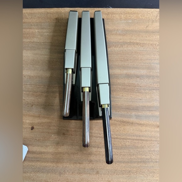 Vintage 1970’s Wiltshire Stay Sharp 3 Piece Knife Set Wood Brass Retro Kitchen - Picture 11 of 15